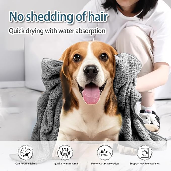 Extra Large Dog Towel - Microfiber Ultra-Absorbent & Fast-Drying for Large Dogs, Pet Bath, Grooming, Swimming - 40x24 Inch-Grey- 1-Pack