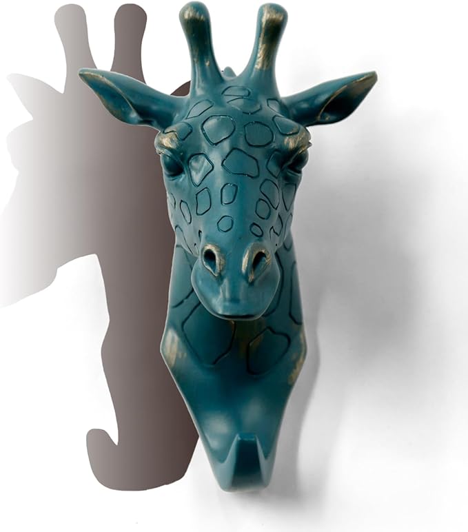 Giraffe Head Single Wall Hook/Hanger Animal Shaped Coat Hat Hook Heavy Duty, Rustic Decorative Gift, Rustic Bronze Color