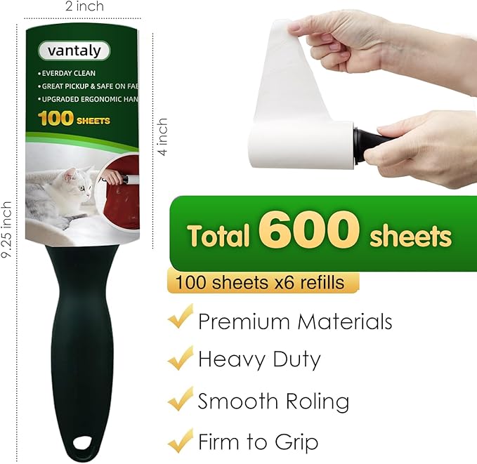 Lint Rollers for Pet Hair Extra Sticky, 600 Sheets Value Set Lint Roller with 2 Upgraded Handles, 6 Rollers Portable Pet Lint Remover for Clothes, Furniture, Carpet, Dog & Cat Hair Removal