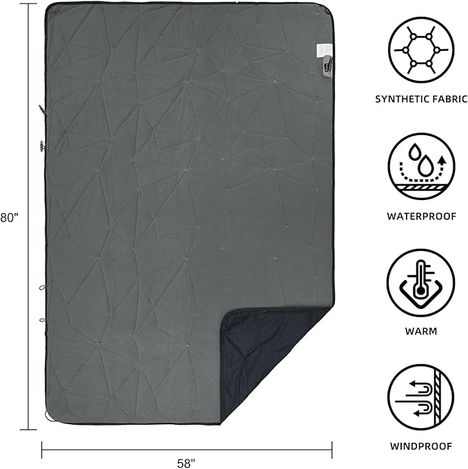 KawaGebo Kamp Outdoor Waterproof Blanket, Foldable Fleece Stadium Blanket for Outdoor Sports Event, Camping, Car, Pet, Picnics - Windproof, Wearable, Machine Washable 80" x 58" (Black Gray)