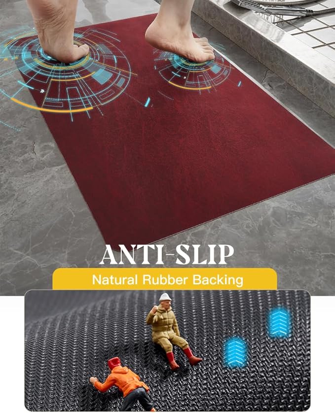 MontVoo -Bath Mat Rug-Rubber Backing Non Slip Quick Dry Absorbent Thin Bathroom Rugs Fit Under Door-Faux Suede Surface Bathroom Floor Mats-Shower Rug for in Front of Bathtub Shower Burgundy 16x24 Red