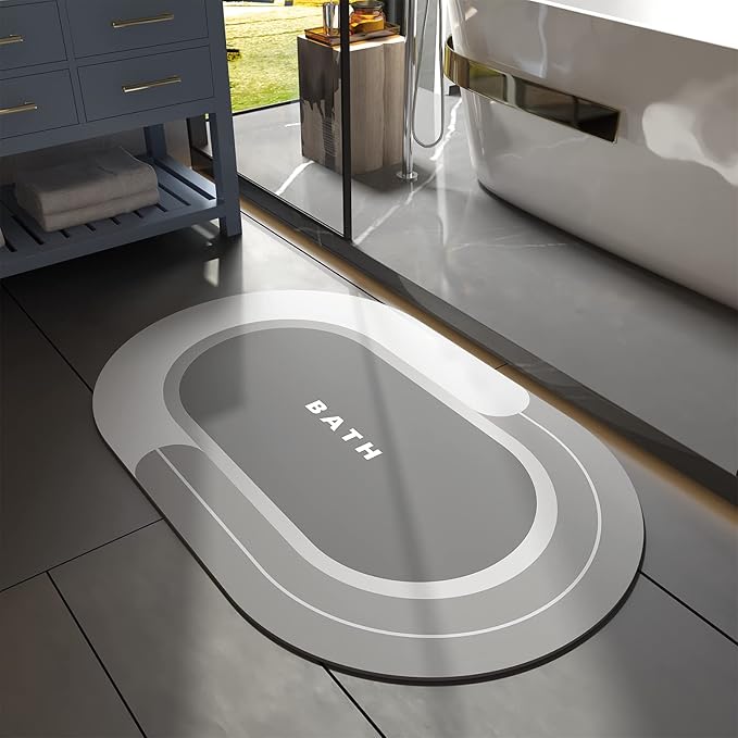 MontVoo Bath Mat - Non Slip, Quick Dry, Stain Resistant Bath Mat Rug for Bathroom Floor - Easy Care Shower Rug for Outside Bathtub - 20"x32" Grey
