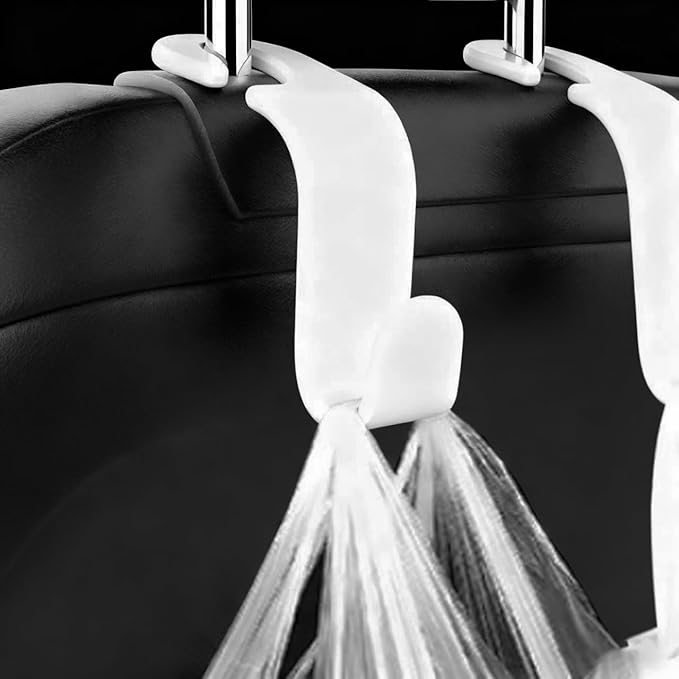 ANULEYO 4 car Hooks for headrests, PE Material seat Back Hooks and Phone Holder, Double Headed Pillow, Wallet Storage,