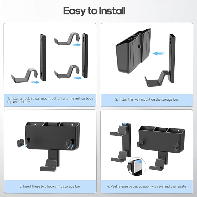 Controller & Headset & Remote Holder Wall Mount with No Drill, 2 Packs Gaming 4 Controllers Hanger Hook Mount for PS5/PS4/XBOX/Switch, Headphone Stand & Remote Control Holer Wall Shelf with Adhesives