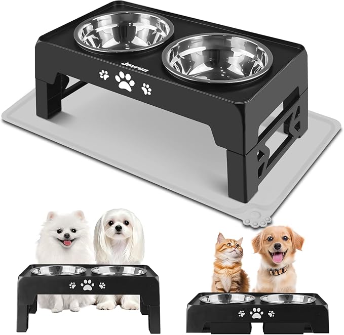 Jovrun Elevated Dog Bowls for Small Medium Large Size Dogs, Non-Slip Dog Feeder with 2 Food Water Bowls, 2-5 Heights Adjustable Raised Bowls Stand