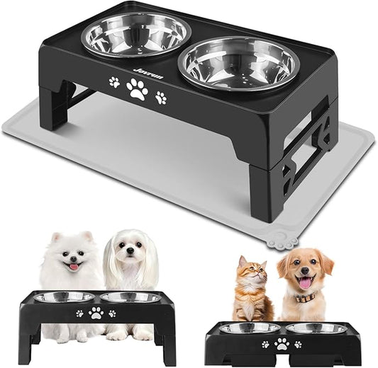 Jovrun Elevated Dog Bowls for Small Medium Large Size Dogs, Non-Slip Dog Feeder with 2 Food Water Bowls, 2-5 Heights Adjustable Raised Bowls Stand