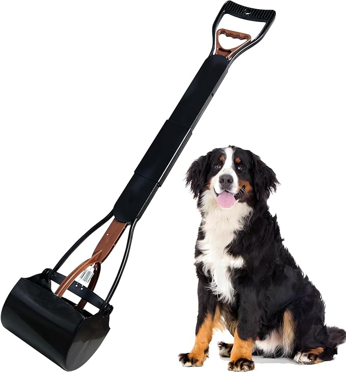 Pooper Scooper, Large Pooper Scooper for Dogs Heavy Duty, Dog Pooper Scooper with Long Handle & High Strength Durable Spring, Foldable Dog Poop Pick Up (32-inch) (Brown(Bottom Seamless))