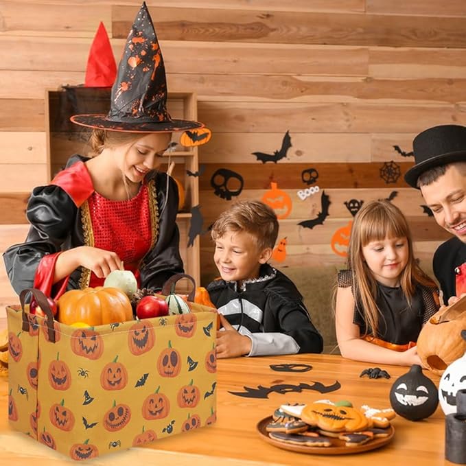 FXOCSHE Rectangular Halloween Basket,Trick or Treat Basket for Boys and Girls,Waterproof collapsible storage box,Halloween Decor,Gift box(Halloween pumpkin)