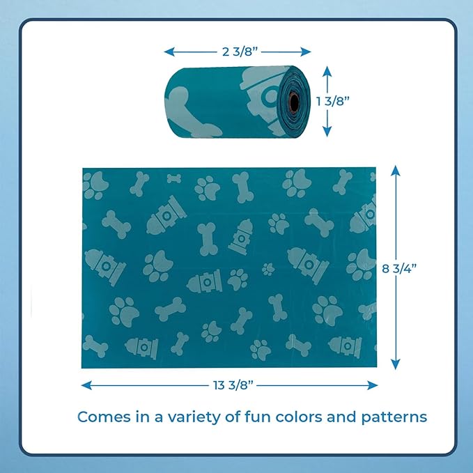 Best Pet Supplies Dog Poop Bags (360 Bags) for Waste Refuse Cleanup, Doggy Roll Replacements for Outdoor Puppy Walking and Travel, Leak Proof and Tear Resistant, Thick Plastic - Turquoise