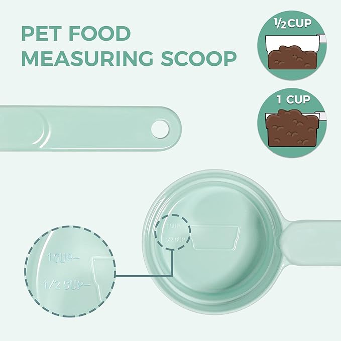 MSBC Melamine Dog Food Scoop - 1 Cup Pet Measuring Cup, Comfortable Long Handle Scoop for Dog, Cat, Ferret and Rabbit Food, Dishwasher Safe (Light Green)