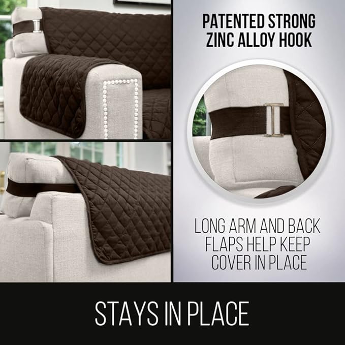 Sofa Shield Couch Armchair Covers for Dogs, Reversible Furniture Protector with Strap, Stain and Tear Resistant Cushion Cover, 23 inch Seat, Machine Washable Slipcover Pets, Cats, Chocolate