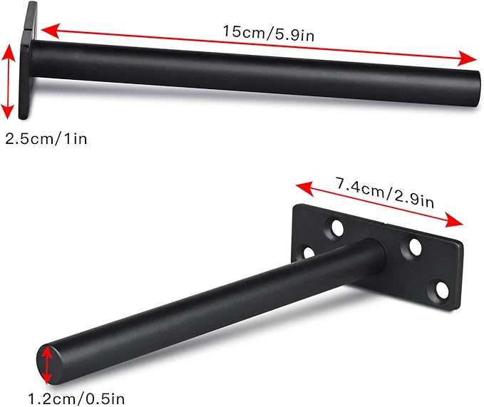 Hidden Floating Shelf Brackets Hardware- 6 Inch Heavy Duty Invisible Support for Shelves Eco Rustproof Black Finish Solid Stainless Steel with Screws and Plugs for Drywall Brickwall(4Pack)
