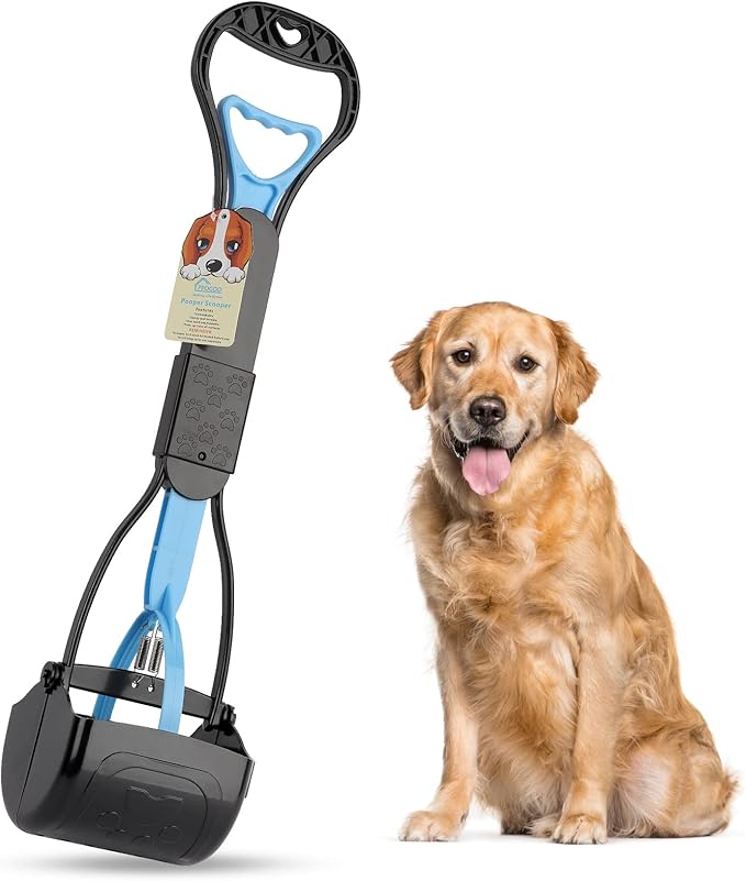 Non-Breakable Pooper Scooper for Large Medium Small Dogs with 24.3inch Long Handle High Strength Material Durable Spring, Easy Grass and Gravel Pick Up