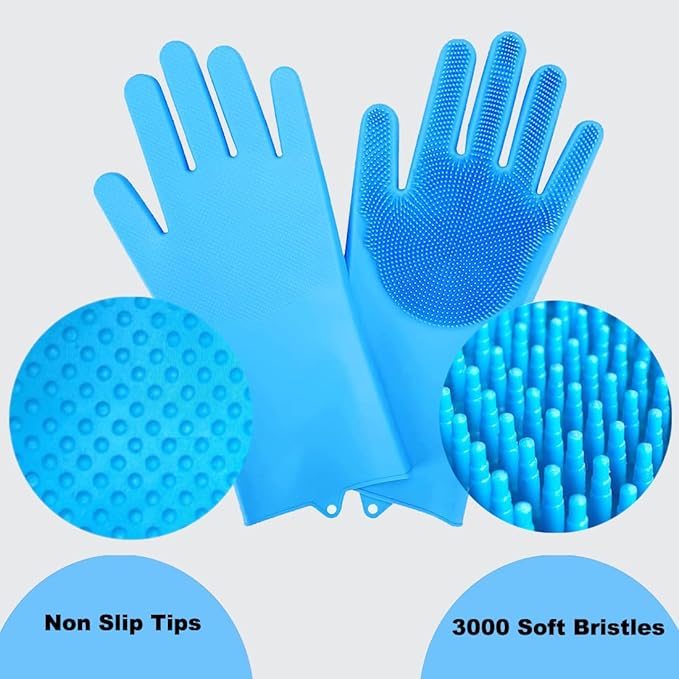 Metopets 4PCS Pet Bath Supplies for Dog and Cat, Dog Washing Glove & Dog Bath Brush, Adjustable Handle Dog Shampoo Brush for Short & Long Hair, Dog Bath Scrubber for Shower, Massage & Grooming