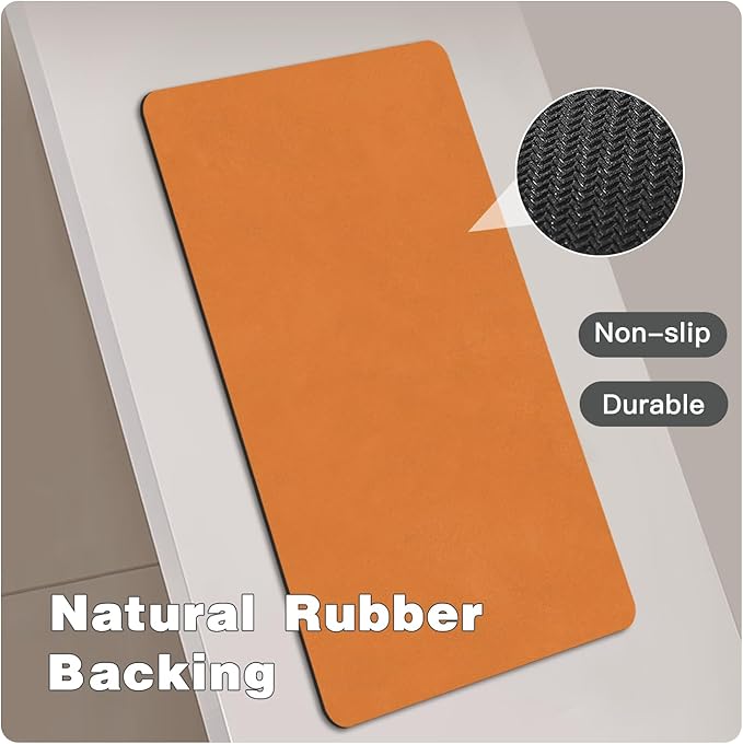 Bathroom Mat Quick Dry, Bathroom Rugs Non Slip Washable Thin Absorbent Bath Mat Fits Under Door Bathroom Floor Mat Perfect for Bath, Shower, or Sink 24"x60" Orange