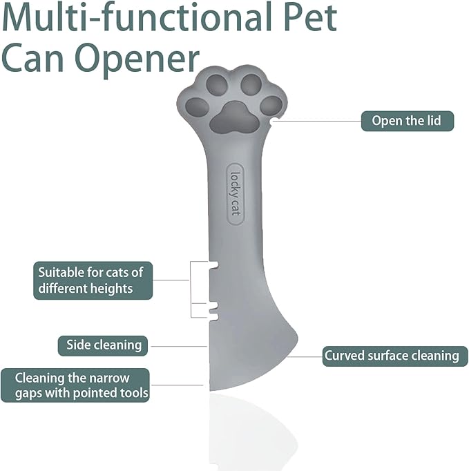 Cat Dog Food Can Lids Spoons，Silicone Pet Food Can Lids with Multi-Function Cat Food Spoon and Opener Cute Paw Shape Opener Spatula Wet Food Spoon for Cats and Dogs (Gray)