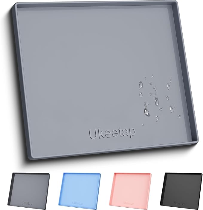 Extra Thick Silicone Mat Waterproof with Raised Edge 22" x 19", Under Sink Mat for Kitchen & Bathroom, Kitchen Cabinet Liner, Multi-Purpose for Storage & Protection, Gray