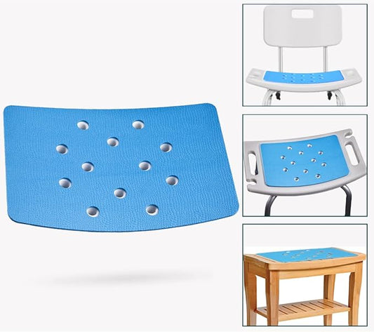 Shower Stool Cushion Non Slip Soft Pad with Holes, Grip Mat for Shower Chair Bath Seat, Adhesive Backing Anti Skid EVA Rubber, Shower Bench Curtain, 14 X 9 Inches