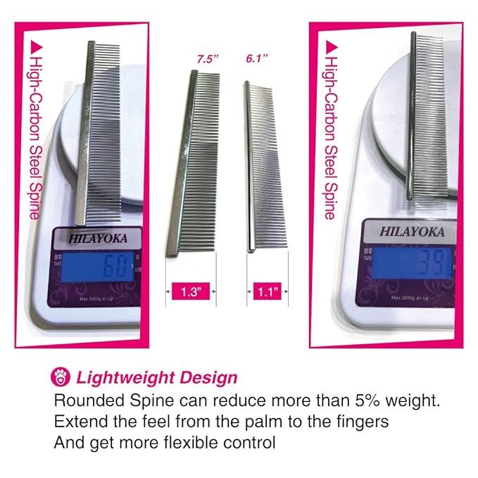 Claw Claws Cat Combs with Rounded Teeth, Removing Tangles and Knots, Quality Chrome Plated Thinner Round Spine Comb, Great Hand Feel and is NOT Easy to Rust, Exquisite and easy to carry