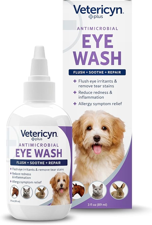 Vetericyn Plus Dog and Cat Eye Wash | Eye Drops for Dogs and Cats to Flush and Soothe Eye Irritations, Dog Tear Stain Cleaner, Safe for All Animals. 3 Ounces
