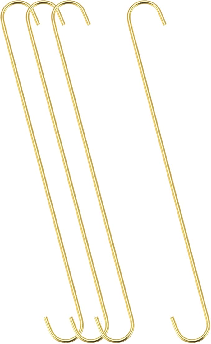 uxcell S Hanging Hooks, 16inch/400mm Extra Long Steel Hanger, Indoor Outdoor Uses for Garden, Bathroom, Closet, Workshop, Kitchen, Gold Tone, 4Pcs
