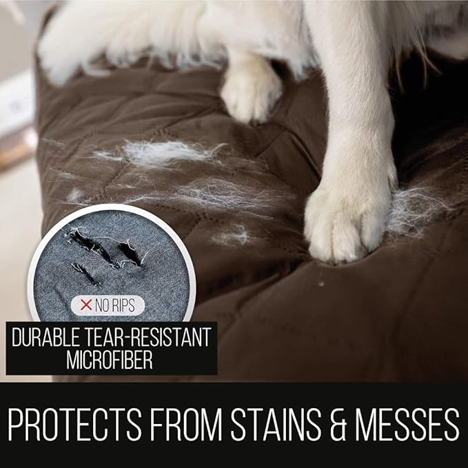 Sofa Shield Recliner Slip Cover with Patented Strap, Cushion Protector, US Designed Reversible Stain and Dog Tear Resistant Slipcover, 28 inch Seat, Washable Covers for Dogs Pets, Chocolate