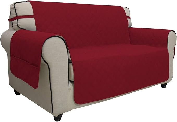 Easy-Going Sofa Slipcover Loveseat Cover Waterproof Couch Cover Washable Sofa Cover for 2 Cushion Couch Non-Slip Fabric Furniture Protector with Pocket for Pets Kids Dog Cat (Loveseat, Christmas Red)