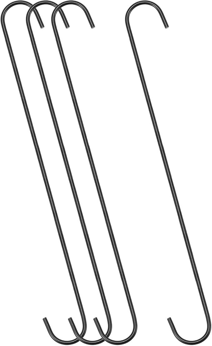 uxcell S Hanging Hooks, 16inch/400mm Extra Long Steel Hanger, Indoor Outdoor Uses for Garden, Bathroom, Closet, Workshop, Kitchen, Black, 4Pcs