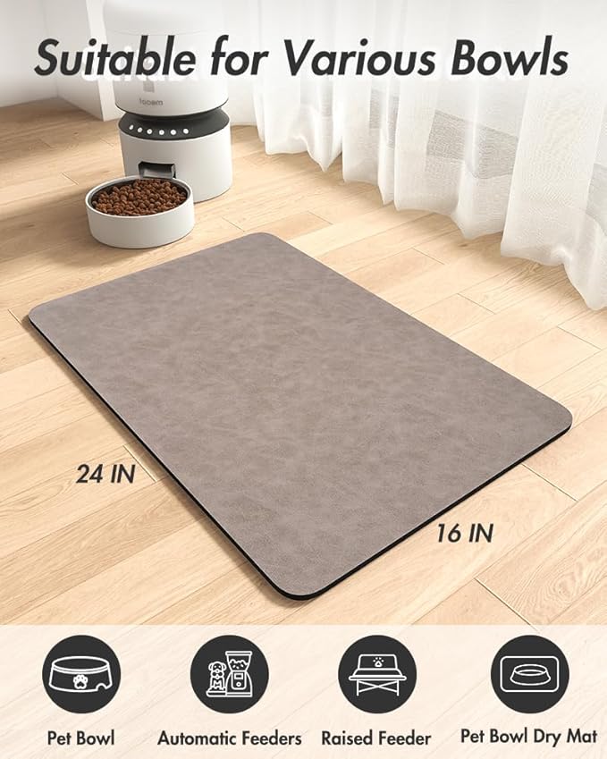 MontVoo-Absorbent Pet Feeding Mat-No Stains Pet Mat for Food and Water Bowl-Quick Dry Cat & Dog Food Mat Water Dispenser Mat-Pet Supplies Mat-Dog Water Bowl Mat for Messy Drinker,（Brown,16"x24"）