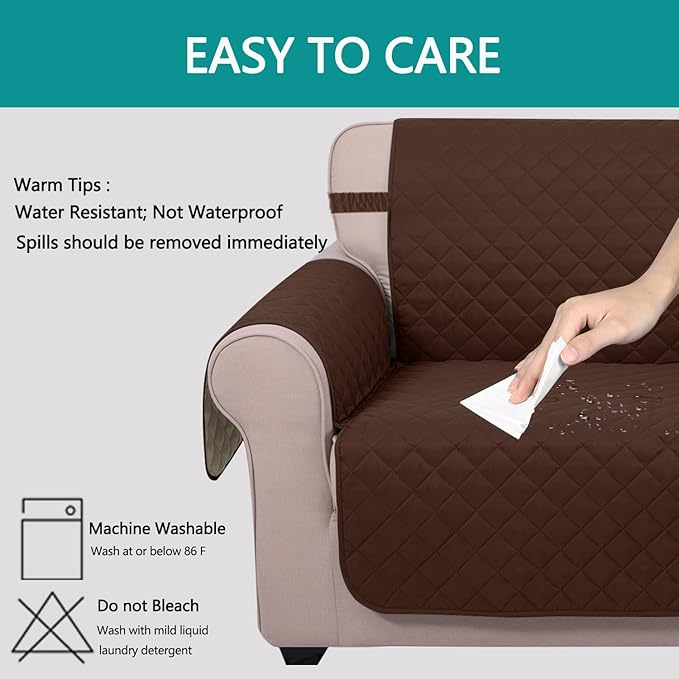 U-NICE HOME 4 Seater Sofa Cover 91 Inch Large Couch Covers for 4 Cushion Couch with Elastic Straps Water Resistant Furniture Protector Cover for Pets Cat (Sofa XX-Large, Brown/Beige)