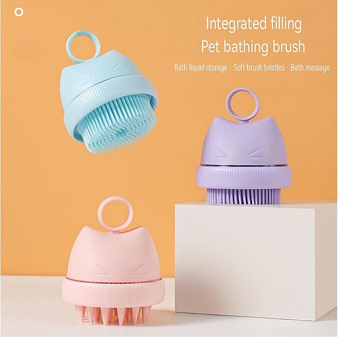 Silicone Cat Bath Brush - Soft Pet Grooming Tool with Integrated Shampoo Dispenser | Gentle Massage Bristles for Cats & Small Dogs(Pink)