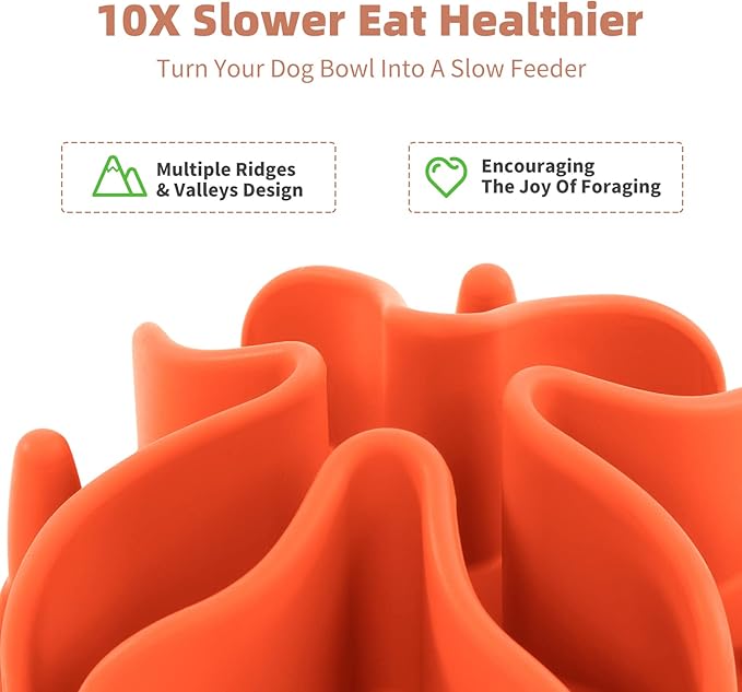 Jaoul Slow Feeder Dog Bowls Insert, Puzzle Slow Feeder Insert with 21 Octopus Suction Cups for Small Breed Dog Food Bowls (4 inch, Orange)