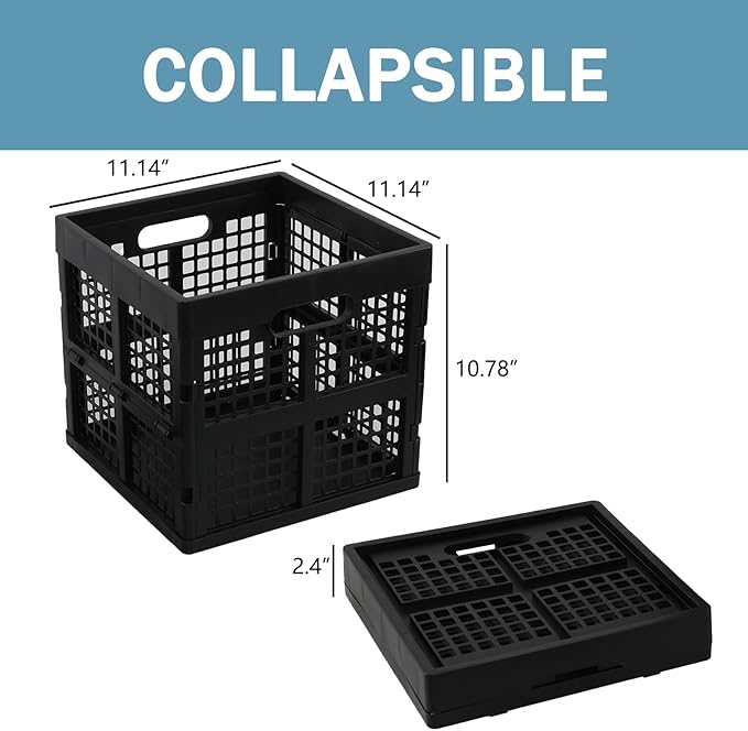 Fiazony 3-Pack Collapsible Crates, 18 L Square Stackable Utility Crate, Foldable Storage Cubes, Black
