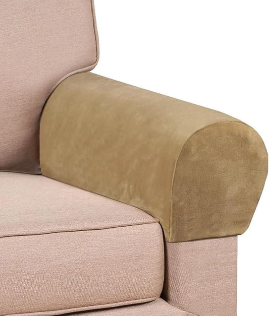 Soft Sofa Armrest Covers, Skin-Friendly Stretch Polyester Armrest Covers, Comfortable Scratch Resistant Sofa Armrest Cover for Square Armrest/Curved Armrest/Reclining Armrest, One Pair,Leather Brown