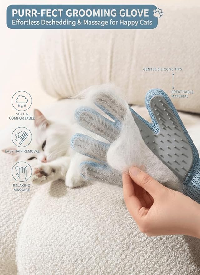 Gentle Pet Hair Removal Gloves - Efficient Cat & Dog Mitt Brush for Shedding - Grooming and Deshedding Tool for Long or Short Fur Pets - Perfect for Bathing & Massage