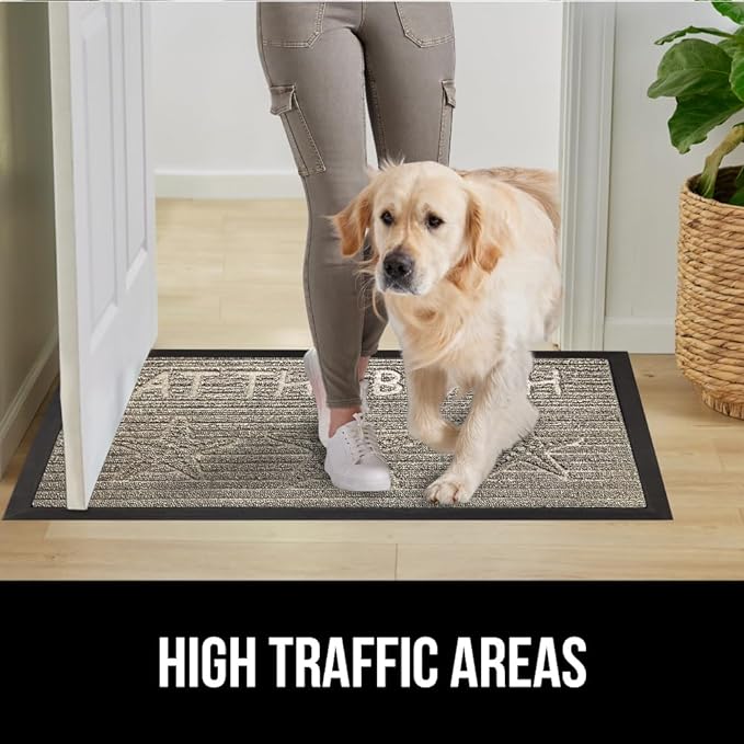 GORILLA GRIP 100% Waterproof All-Season WeatherMax Doormat 35x23, US Designed Natural Rubber, Stain and Fade Resistant, Low Profile Indoor Outdoor Door Mats, Easy Clean Patio Mat, Sand Beach