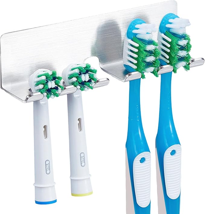 Toothbrush Holder Wall Mounted, Electric Toothbrush Head Holder for Bathrooms, Adhesive Toothbrush Head Holder, Stainless Steel Toothbrush Wall Holder, Shower Tooth Brushing Holder