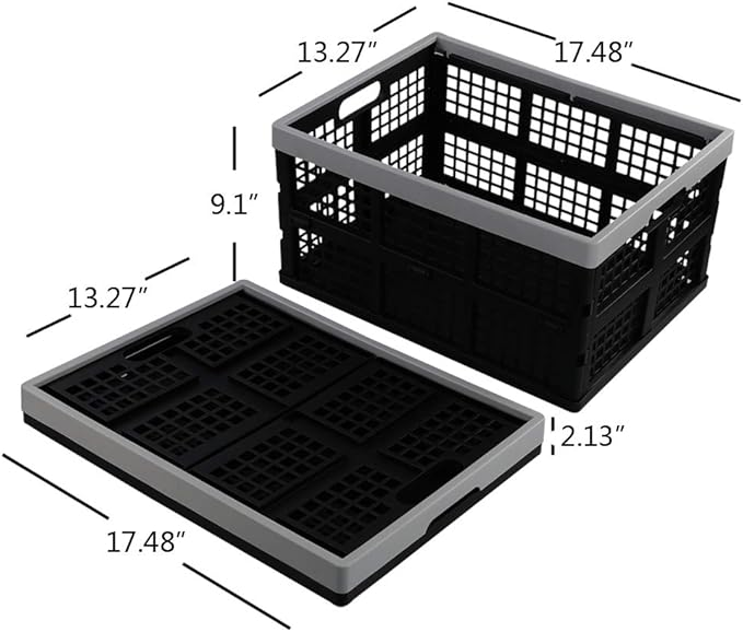 Doryh 34 Quart Plastic Storage Crates, 2-Pack Collapsible Storage Crates, Stackable Storage Basket Bin