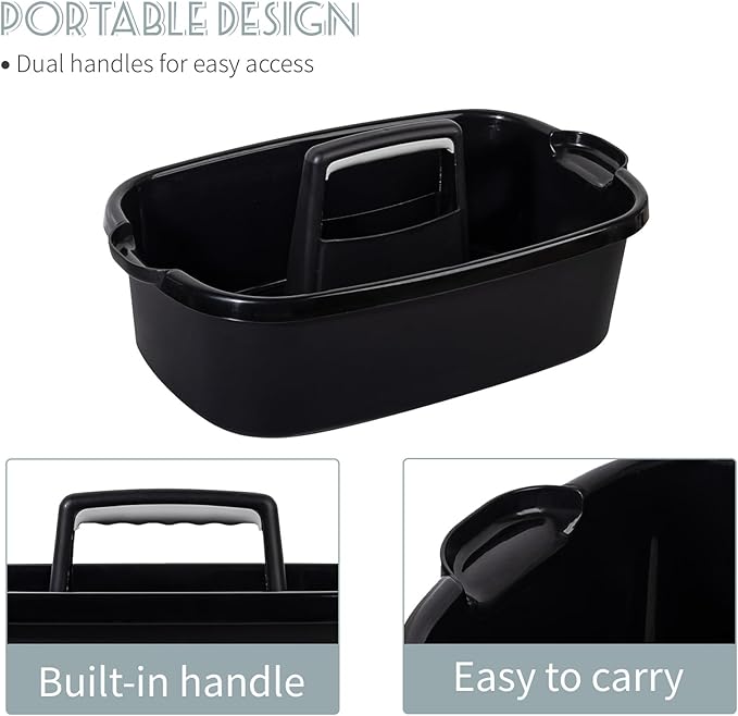 Large Cleaning Supplies Caddy Portable Shower Basket Supply Organizer with Handle Plastic Bucket Tool Storage for Bathroom, Bedroom, Kitchen, College Dorm, Garden, Black 2 Pack