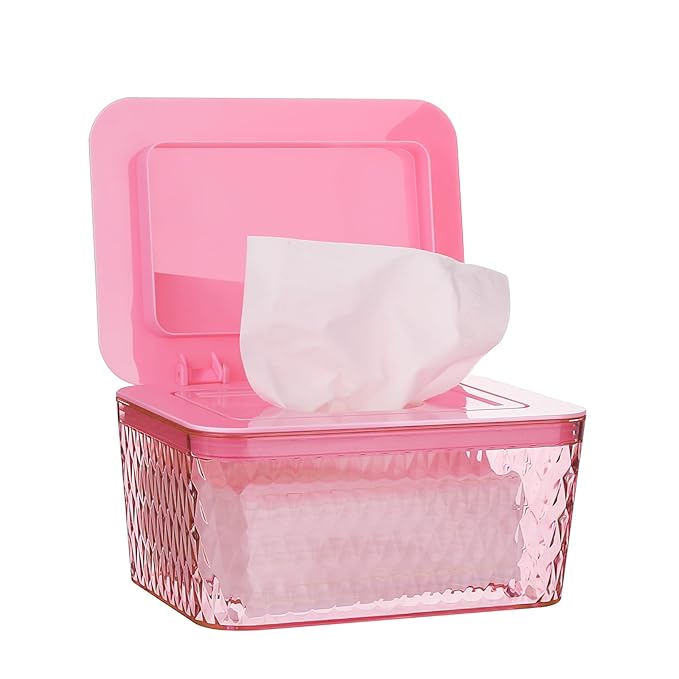 Whiidoom Wipes Dispenser, One-Handed Operation Wipe Holder for Baby & Adult, Seal-Designed Wipes Container for Bathroom Keep Diaper Wipes Fresh (Pink)