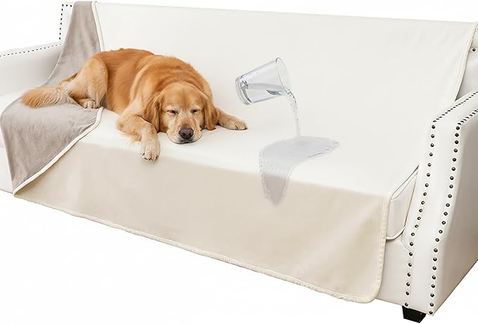 Tuffeel Waterproof Blanket for Couch, Leak Proof Dog Bed Blankets Reversible, Pet Throw Sofa Furniture Protector Machine Washable-68 x82,Beige+Khaki