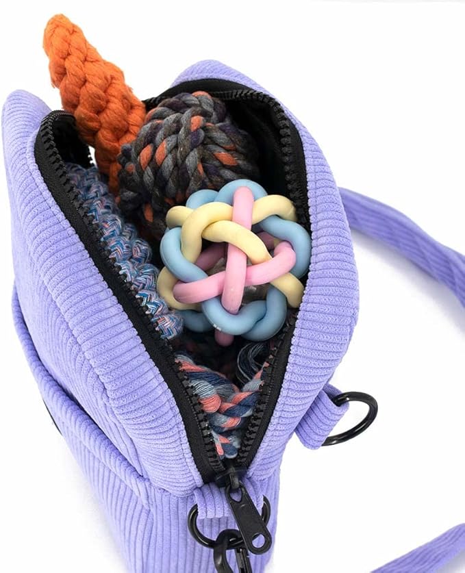 COOWONE Dog Treat Pouch,Velvet Dog Training Pouch Bag Built-in Poop Bag Dispenser | Large Capacity Pet Treat Training Bag for Treats, Kibbles, Pet Toys (lightpurple)