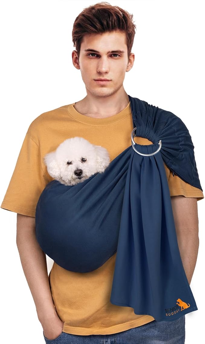 Dog Sling Carrier for Small Dogs,Carrying Wrap Anti-Anxiety Cat Sling,Adjustable Pet Sling(Navy Blue)