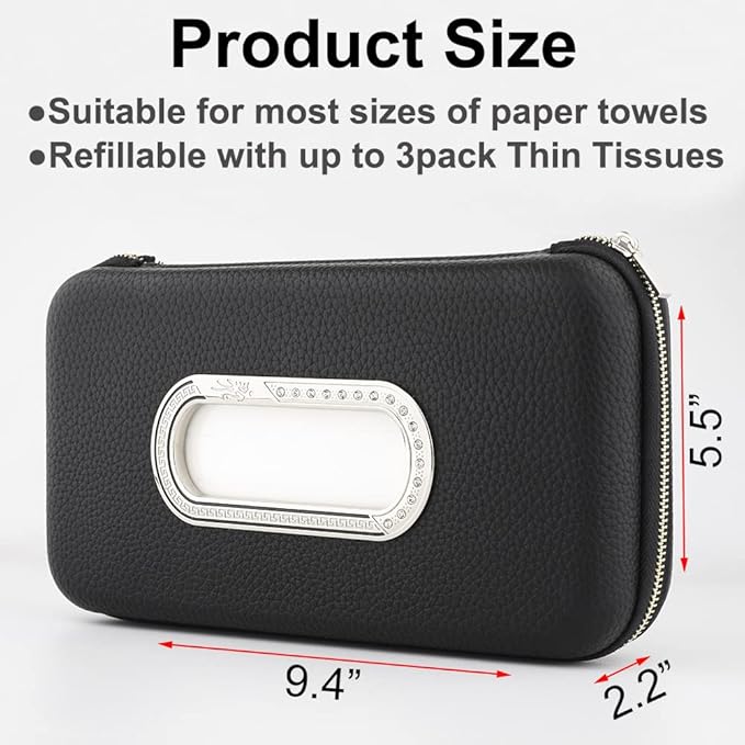 Car Tissue Holder, Sun Visor Napkin Holder, Car Visor Tissue Holder, Luxury PU Leather Backseat Tissue Case Holder (Black)