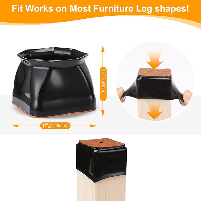 CHUNZEXI 24 Pack Square Chair Leg Floor Protectors for Hardwood Floors, Silicone Felt Covers Pads Caps, Protect Wood Furniture Feet Floors Noise Reduce and Scratch (Square X-Lager & Black)