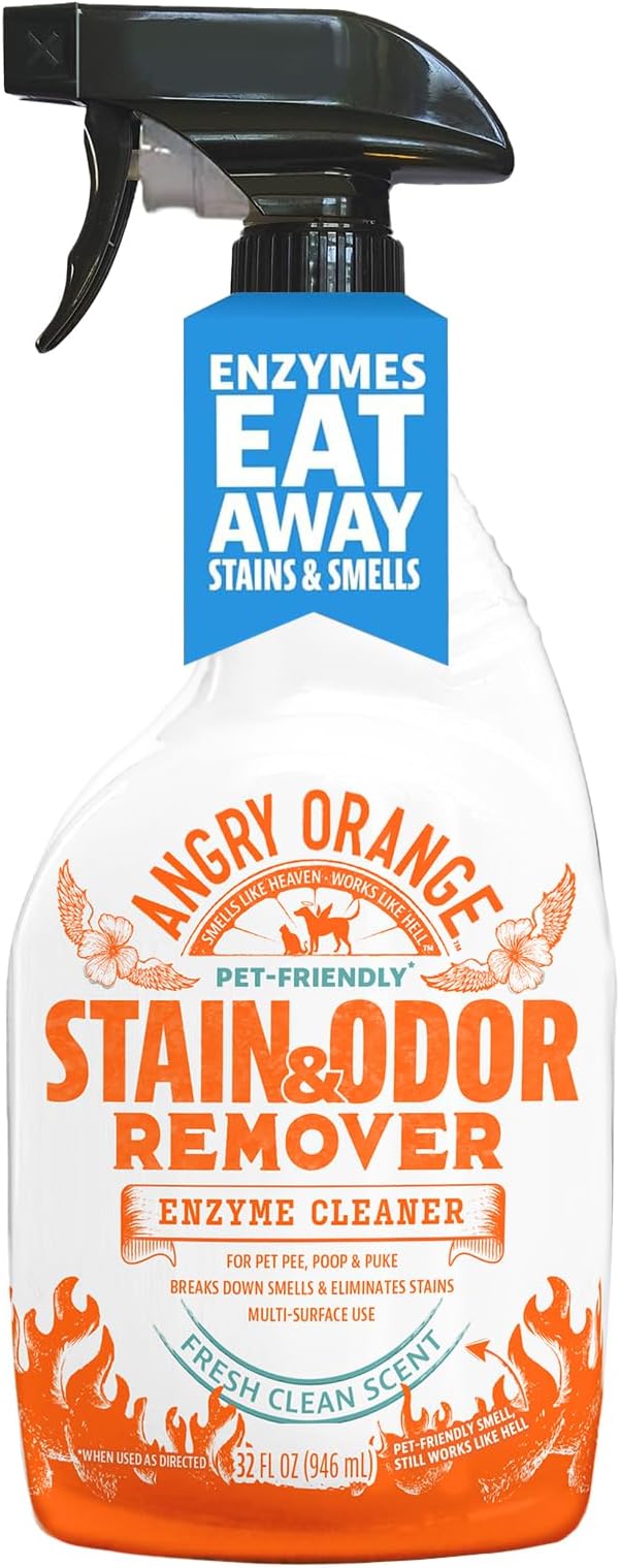 ANGRY ORANGE Cat Urine Odor Eliminator & Stain Remover, Pet Stain Enzyme Cleaner Spray for Dog & Cat Pee - Fresh Scent - 32 oz