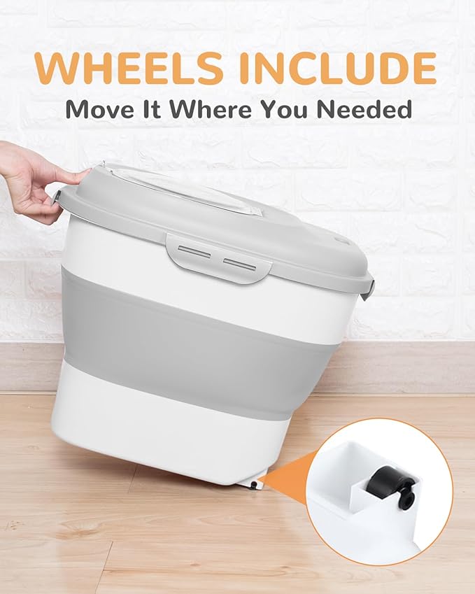 DDMOMMY 30-35 Lbs Dog Food Storage Container Collapsible Dog Food Container with Airtight Lids, Wheels, Scoop and 2pcs Food Storage Containers, Large Pet food storage for Dog, Cat