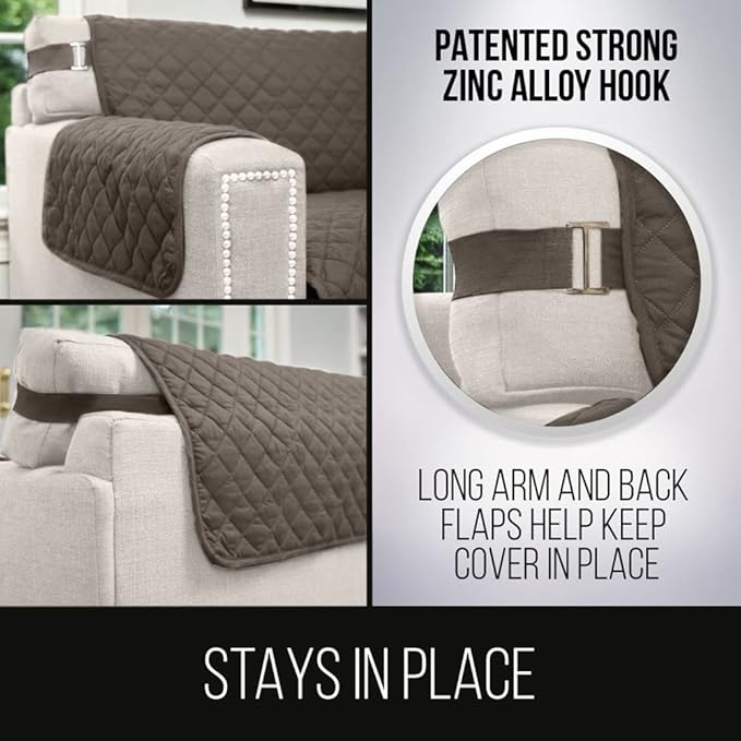 Sofa Shield Couch Slip Covers for Dogs, Reversible Furniture Protector with Strap, Stain and Tear Resistant Cushion Cover, 78 inch Seat, Machine Washable Slipcover Pets, Cats, Latte Linen
