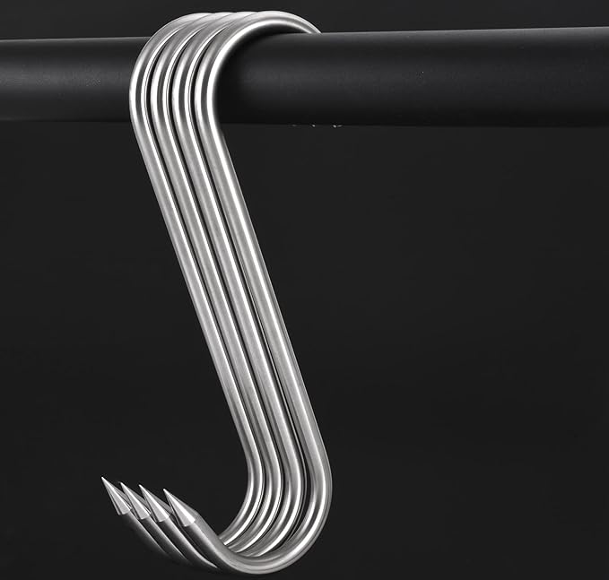 10 mm Meat Hook, 10 inch Heavy Duty S-Hooks Stainless Steel Meat Processing Butcher Hooks, 8 Pack
