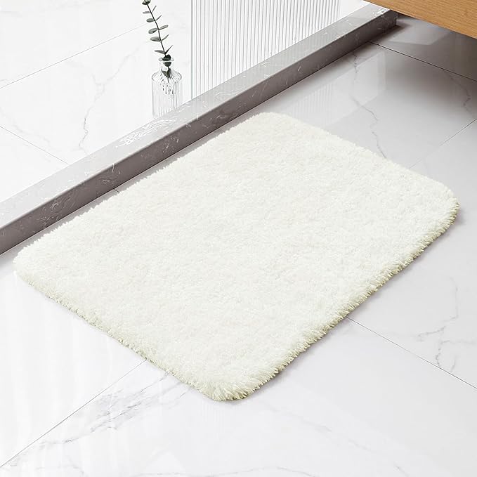 Cream Bathroom Rugs 17"x24" - High-Density Microfiber Bath Mat, Fluffy Non Slip Absorbent and Washable Bathroom Mat - Ideal for Small Spaces, Vanity, Toilet, or Pet Mat